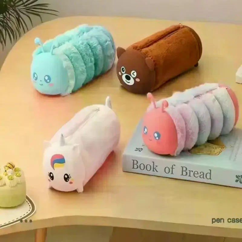 Cute Cartoon Plush Pencil Case Multi-function Storage Large-capacity Stationery Box Cosmetic Bag Oasis Select