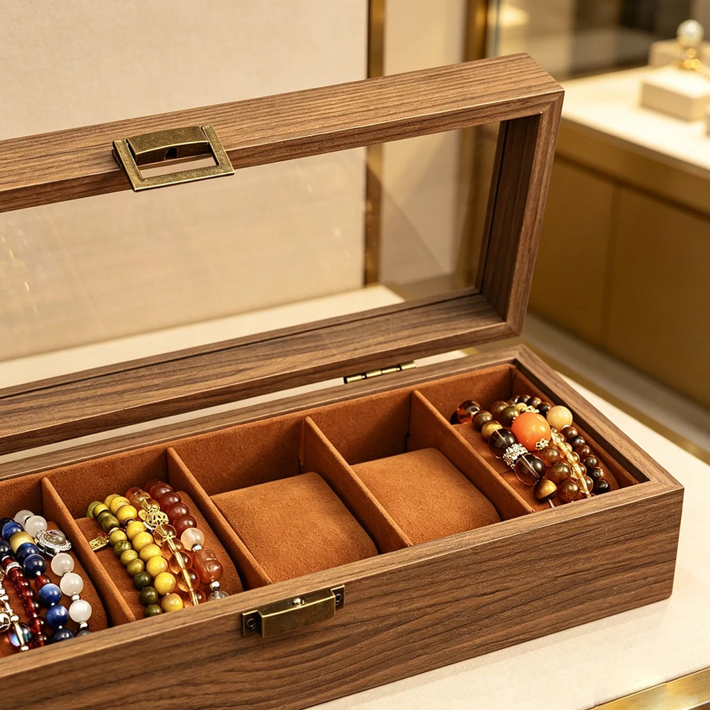 1pc wooden bracelet multi slot jewelry storage box velvet lined bead bracelet display cabinet suitable for family collection Oasis Select