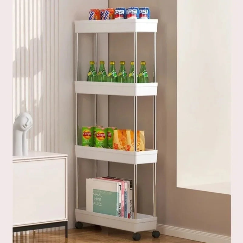 2025Bathroom Storage Rack With Wheels, 4 Layer Rolling Utility Cart, Bathroom Storage Organizer, Multi-purpose Utility Cart Oasis Select White 4 layer