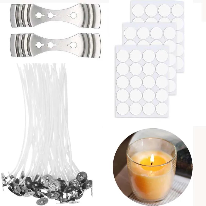 Candle Wicks for Making Candles 50 Pcs  Pre-Waxed with Metal Tabs Includes Stainless 2pcs Wick Holder, for Home DIY Candles