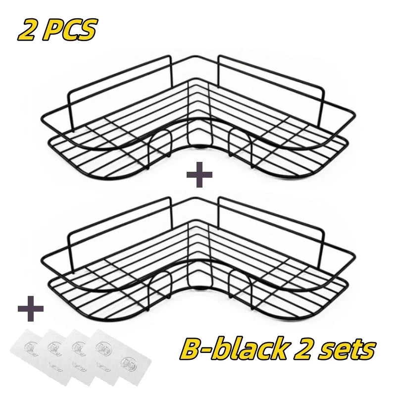 1/2PCS Bathroom Metal Shelf No-Drill Metal Corner Shelf Shower Storage Shelf Bracket Bathroom Accessory Organizer Shampoo Shelf Oasis Select B-black 2 sets