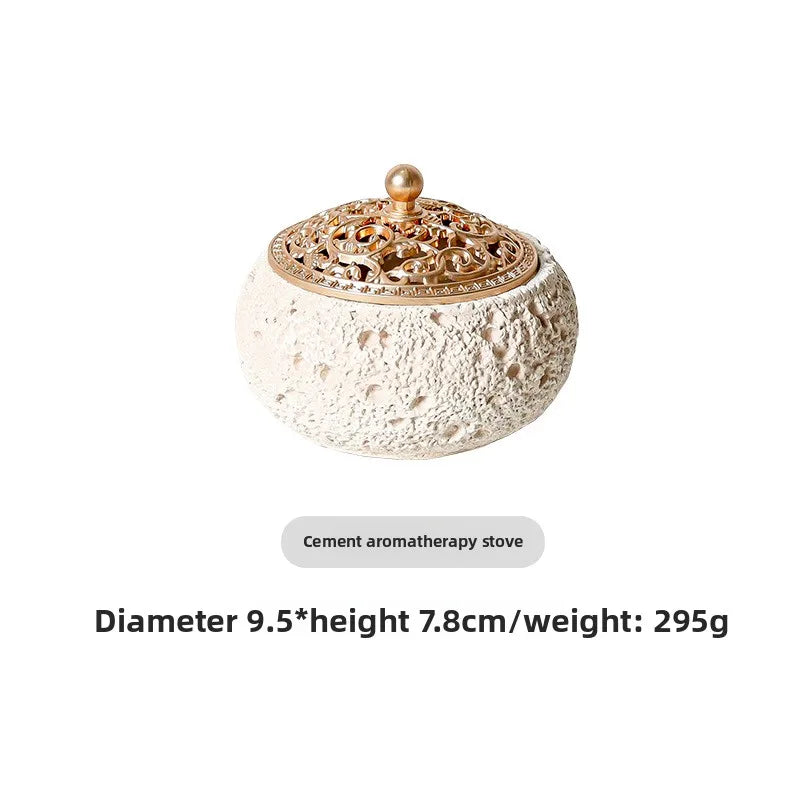 Creativity Carved Cover Incense Burner Three Legged Home Interior Elegant Home Desktop Decoration Fragrance Container Oasis Select apricot