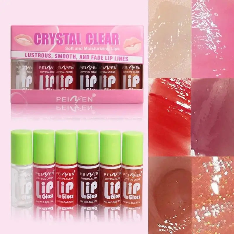 6-Piece Glass Mirror Lip Gloss Set – Shimmer Sheer Tints