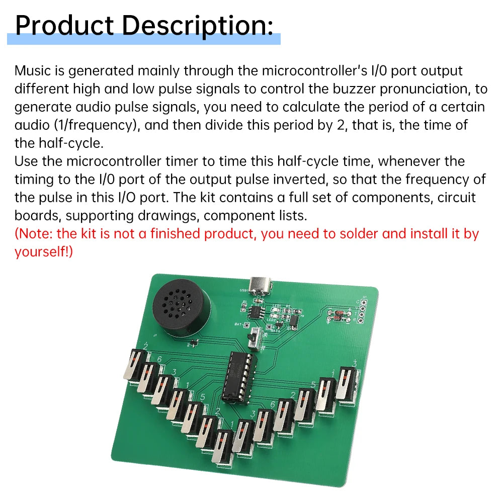 DC 3-5V Type-C Electronic Kalimba DIY Kits Pentatonic Scale Musical Instrument Circuit Board Welding Practice Teaching Parts Kit Oasis Select