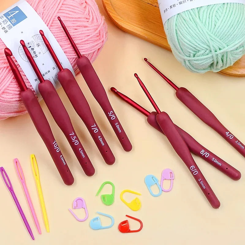 Aluminum Tulip Red Crochet Hook Frosted Handle TPR Silicone Crochet Sweater Knitting Hooks DIY Handmade Crafts Sewing Tools Oasis Select