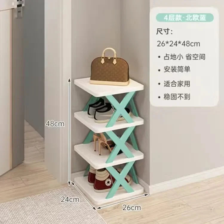 Household Economy Simple Shoe Rack Multi-layer Space Saving Free Installation of Dustproof Folding Plastic Shoe Storage Rack Oasis Select 4 layers Blue