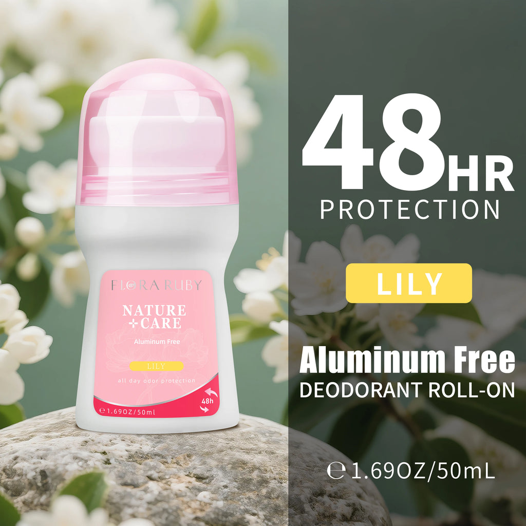 Flora Ruby Light Pink Series Deodorant Roll On Women All-Purpose Deodorant Roll Aluminum Free Easy to Carry Oasis Select Lily