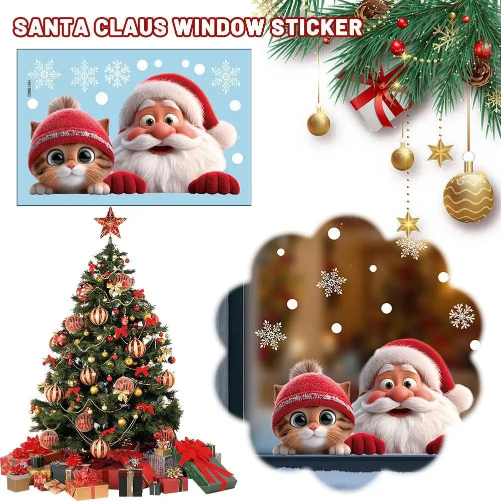 Christmas Window Decals – Santa, Cat & Snowflake Stickers | 2-Pack Holiday Window Decals Oasis Select