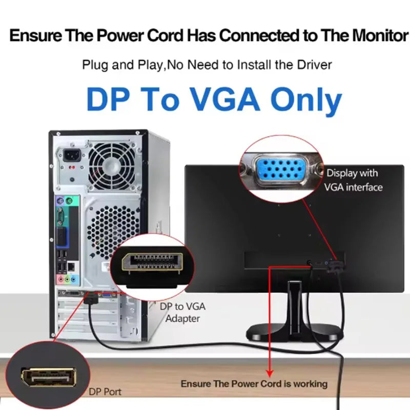 1.8M DP DisplayPort to VGA Adapter Conversion HD Video Cable DP TO VGA Cable For TV Monitor Laptop Computer Projector Oasis Select