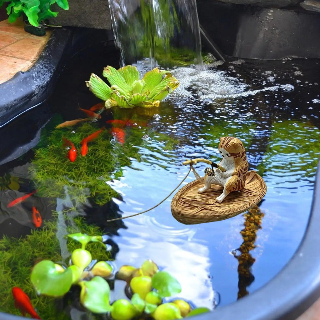 Fish Tank Decorations Creative Cat Fishing Boat Aquarium Ornament Resin Kitten Fishing Fish Tank Decor Garden Pond Landscaping Oasis Select