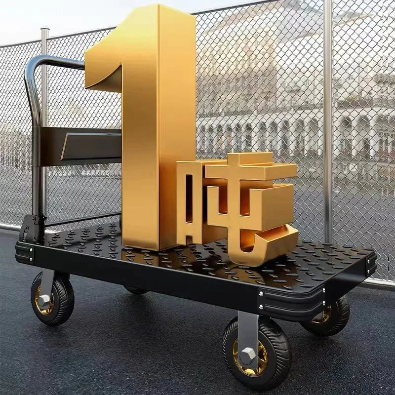 Steel plate pulling trolley trolley trolley handling thickened foldable portable silent trailer pulling flat truck Oasis Select