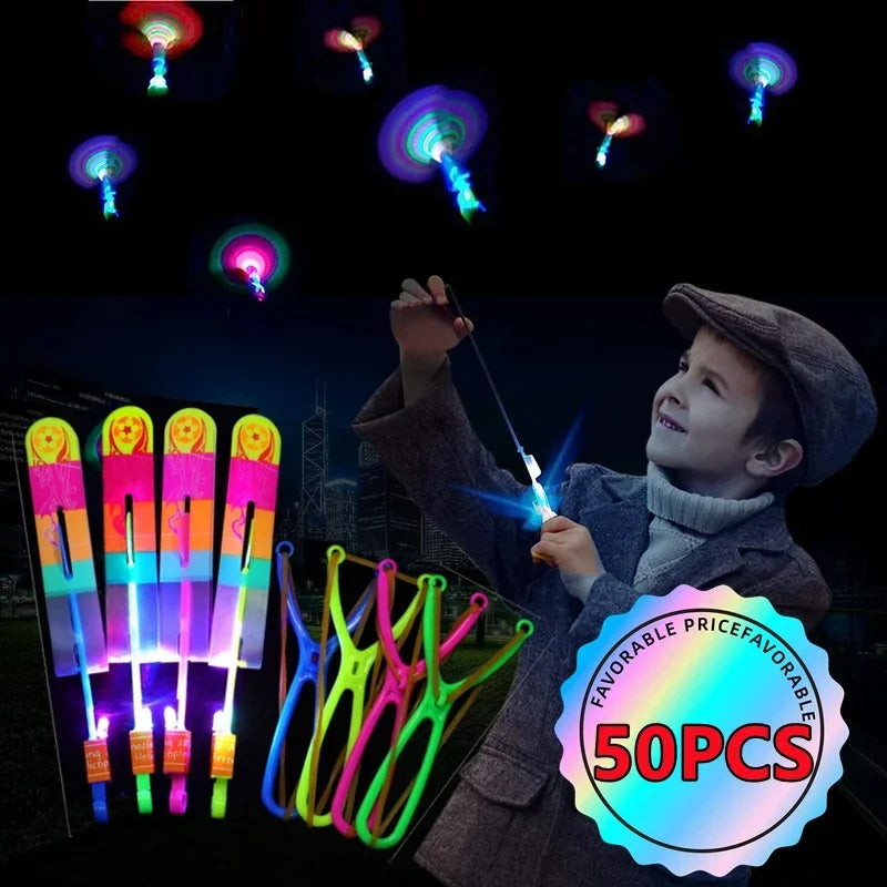 New 50/30/10/5/1Pc Amazing Light Toy Arrow Rocket Helicopter Flying LED Light Toys Party Fun Best Gifts Rubber Band Catapult Oasis Select