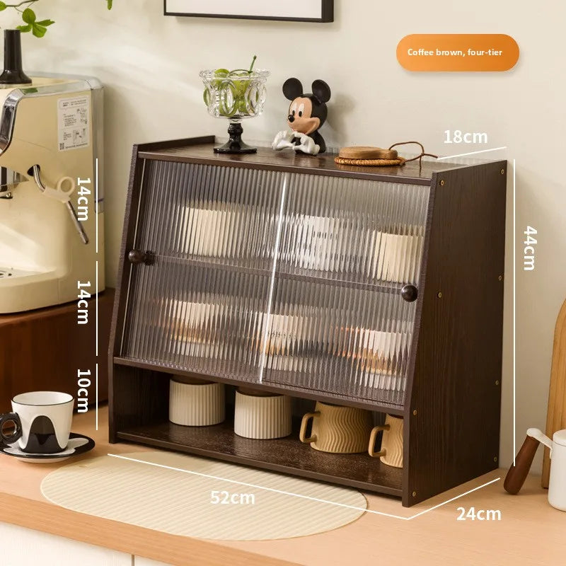 Dust cup holder, desktop water cup, teacup, tea set rack, coffee cup dining table, cup storage, side cabinet rack Oasis Select T brown four layers