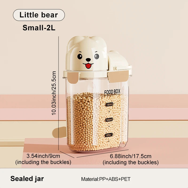 Cartoon-themed airtight storage jars, household dustproof containers, grain storage boxes, large-capacity plastic jars for coffe Oasis Select Bear 2L