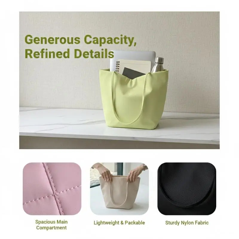 Women's Nylon Bucket Shoulder Bag – Lightweight Tote Handbag