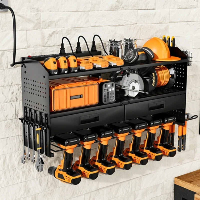 Heavy Duty Power Tool Storage Rack Hole Board Display Storage Rack Garage Wall Mounted Tool Rack with Drawer Oasis Select