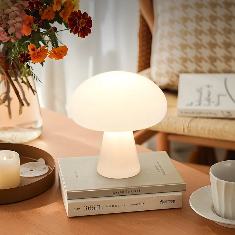 Ins Vintage Danish Cream-style Mushroom Table Lamp Charging Living Room Study Bedroom Bedside Decorative Ambient Light Oasis Select