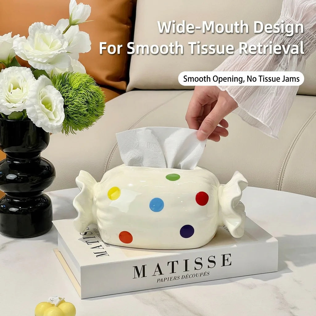 Ceramic Candy Tissue Box | Cute Polka Dot Home Decor Holder