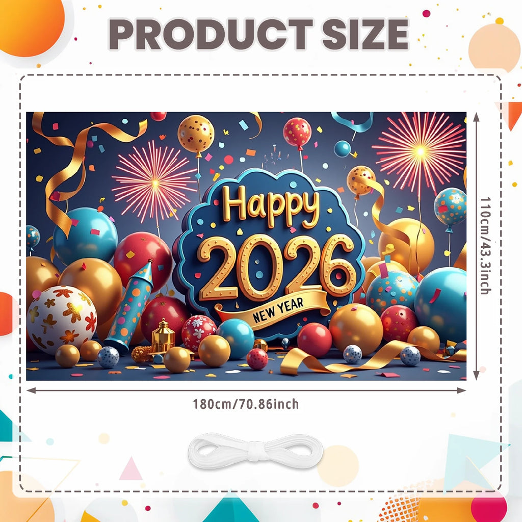 Happy New Year 2026 Party Decoration Backdrop New Year Champagne Clock Christmas Banner New Year Party Supplies Photo Background Oasis Select