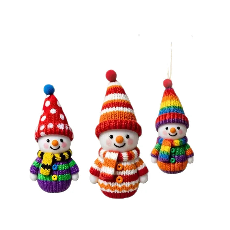 32-Piece Wooden Snowman Christmas Ornaments | Colorful Pom-Pom