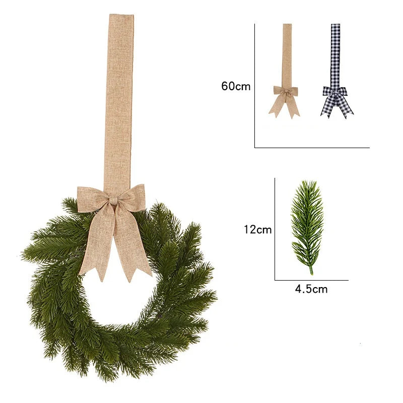 New Christmas Simulation Wreath with Bow Ribbon Pine Needle Vine Ring Door Garland Hanging Ornaments Party Home Decor Gifts Oasis Select Style 3
