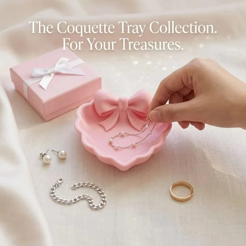 Heart-Shaped 3D Printed Jewelry Tray – Pink Bow Desk Organiser