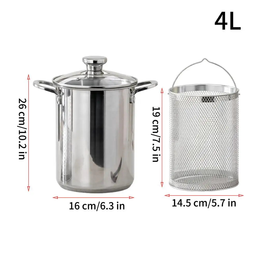 4L Stainless Steel Deep Fryer Oil Save Potato Chip Frying Pot Vegetable Noodle Stewing Pot with Strainer Chicken Cooking Tools Oasis Select 4L