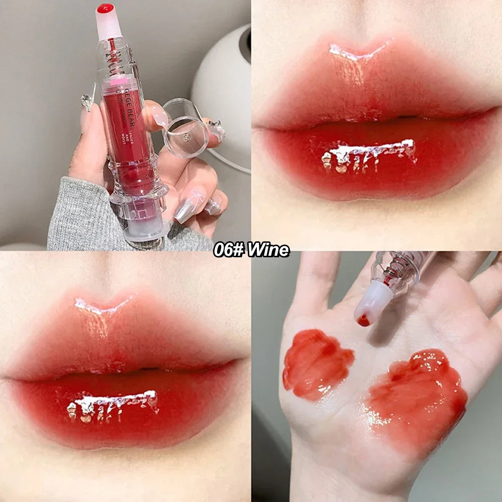 Plumping Lip Gloss Syringe Shape Hydrating Glass Water Shine Lip Oil Non-sticky Moisturizing Nude Pink Lip Tint Oasis Select 05