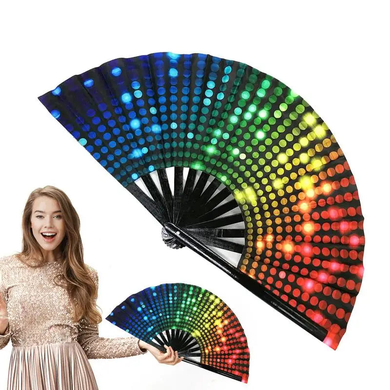 Rainbow Fan Rainbow Rave Hand Fan Rainbow Hand Held Folding Fan Chinese and Japanese Handheld Fan Dancing Fan Fold Hand Fan Oasis Select