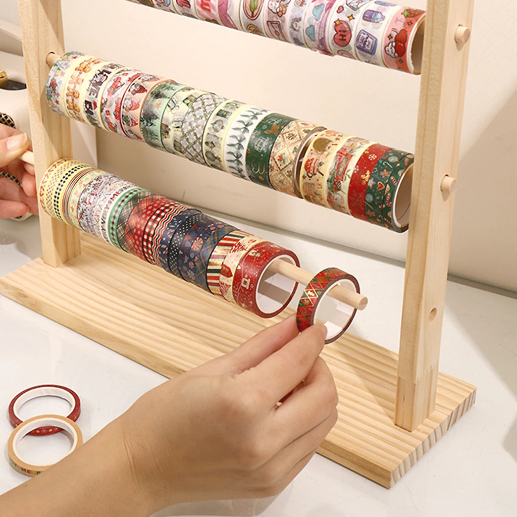 1pc wooden tape roll storage rack 3/4 layers wooden countertop ribbon organizer multifunctional office storage rack for home use Oasis Select