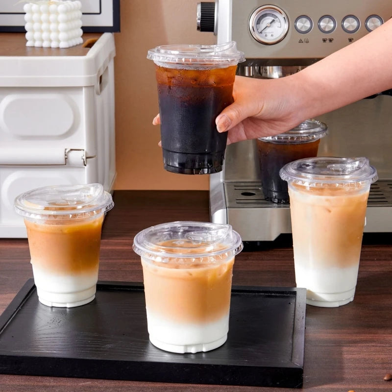 50 Set Thickened Clear PET Coffee Cups with Leak Proof Straight Lids, Disposable Food Safe Cups for Milk Tea, Juice, Beverages Oasis Select