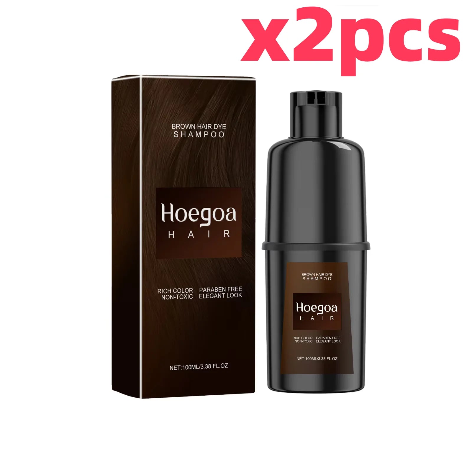 HOEGOA Herbal Hair Dye Shampoo – Black Brown Red Purple Hair Dye Shampoo Oasis Select Brown x 2pcs