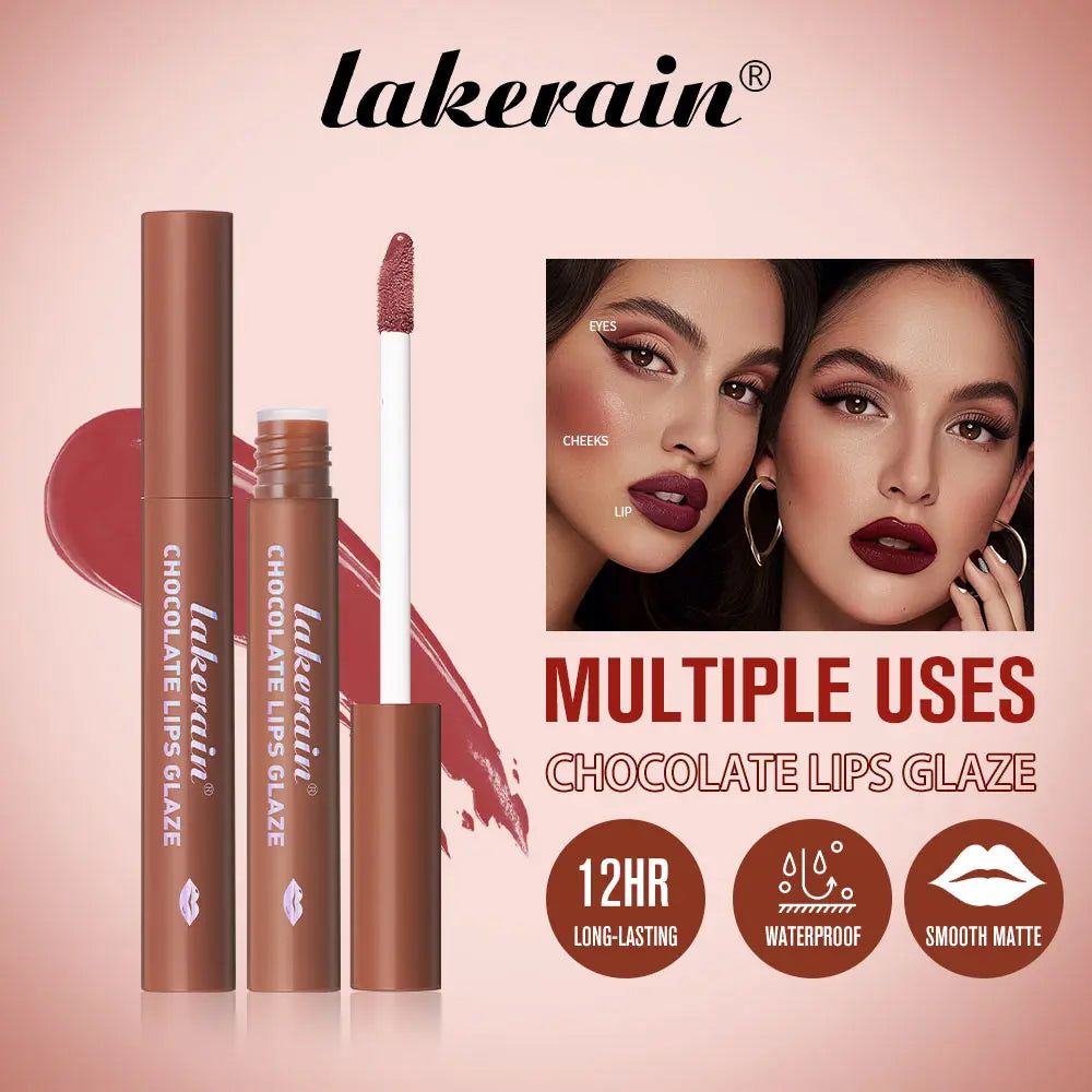 Lakerain Chocolate Lip Gloss Set Long Lasting Matte Finish Lip Tint Waterproof Sweat-proof NonStick Cup Liquid Lipstick 5pcs/Kit Oasis Select