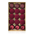 16PCS Flocked Christmas Ball Ornaments Velvet Xmas Tree Hanging Pendent Sparkling Powder Decorative Balls Christmas Decoration Oasis Select Wine red