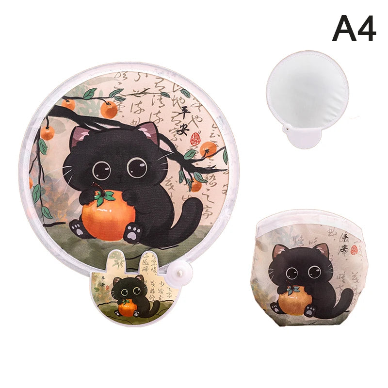 Portable Cartoon Folding Fan Kawaii Creative Foldable Fan Cool Summer Hand Fan Flying Disk Pocket Cloth Fan Gifts For Kids Oasis Select A4