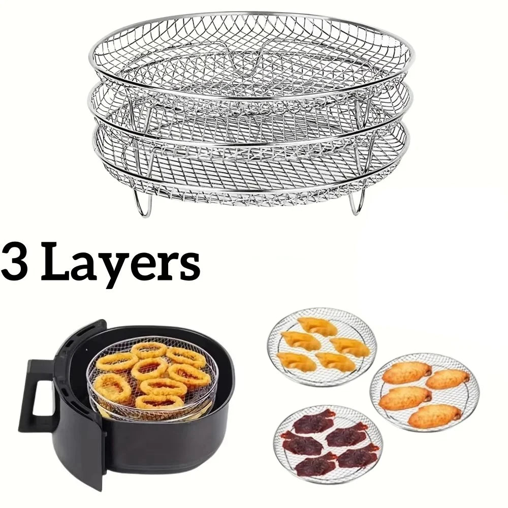 Stackable Air Fryer Rack 1-3 Layer 304 Stainless Steel Air Fryer Rack Oasis Select 3pc Round