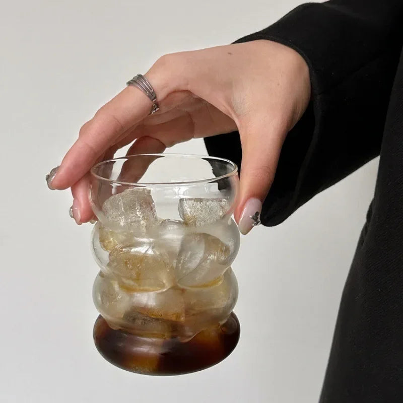 300ML Coffee Mug Creative Glass Cups Vintage Ins Style Heat-Resistant Ripple Drinking Glasses for Juice Glassware Wine Cups Oasis Select
