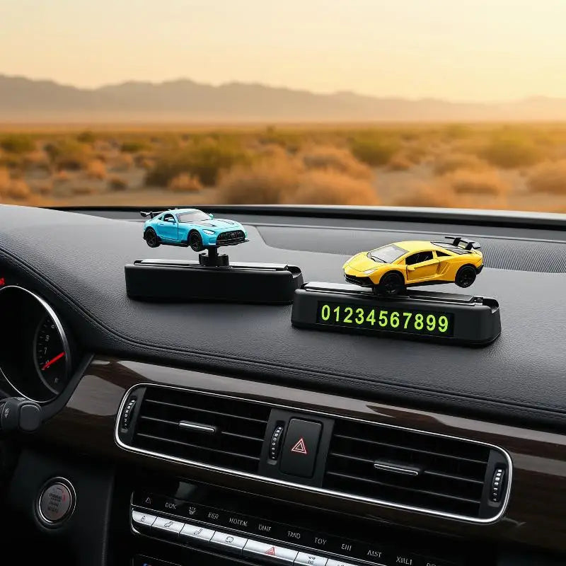 Car Dashboard Decorations With Temporary Parking Number Plate Drift & Turn Mini Car Model Ornament Dynamic Interactive Oasis Select