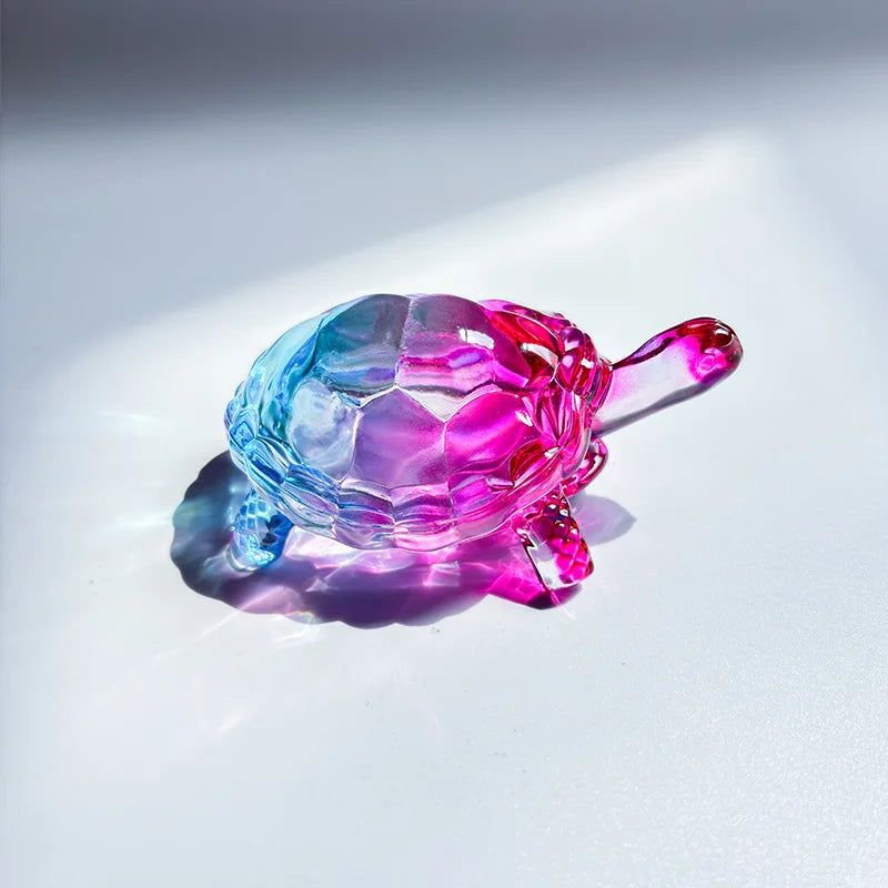 Lucky turtle ornament, crystal glass magical turtle statue light-catcher, Christmas gift mysterious power home office decoration Oasis Select blue powder