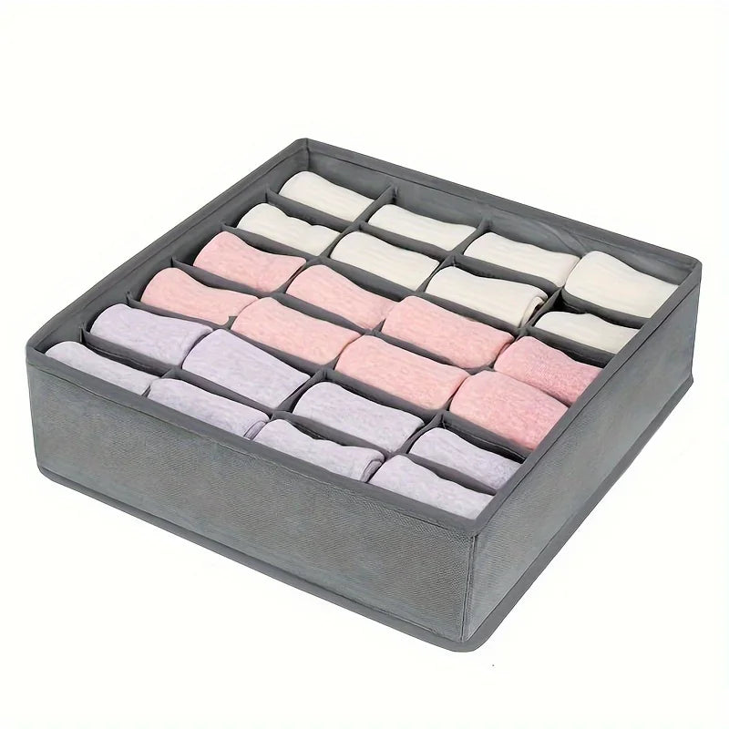1pc Fabric Storage Box with 24 Compartments - Foldable Stackable Organizer for Socks Ties Underwear Space-Saving Drawer Divider Oasis Select grey 24 grids S China Mainland