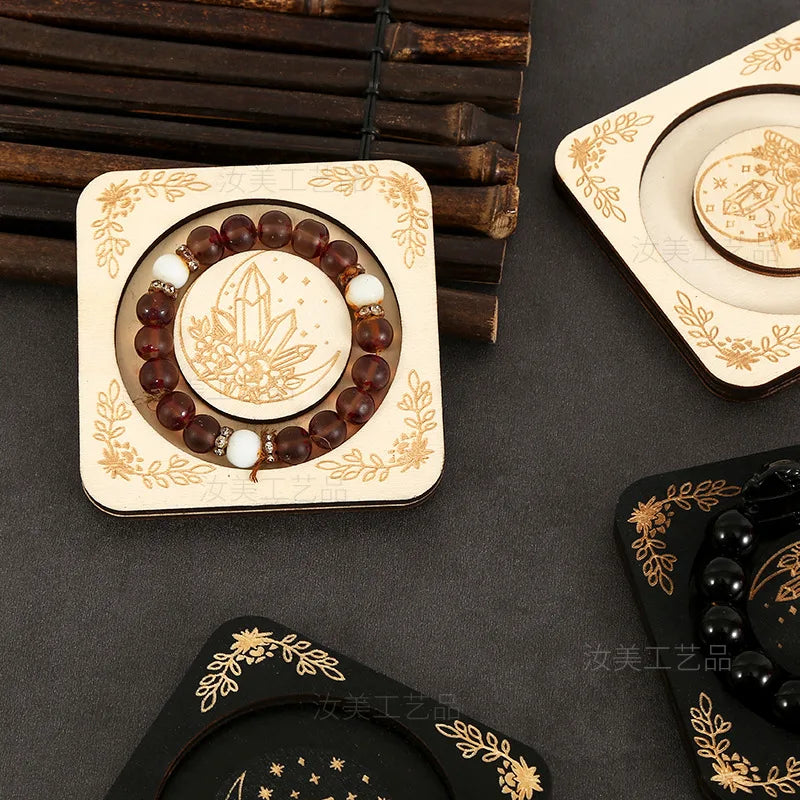 Wooden Beaded Tray Decoration Creative American Decorative Jewelry Display Stand Round Hand Tray Wooden Crafts Home Decor Oasis Select