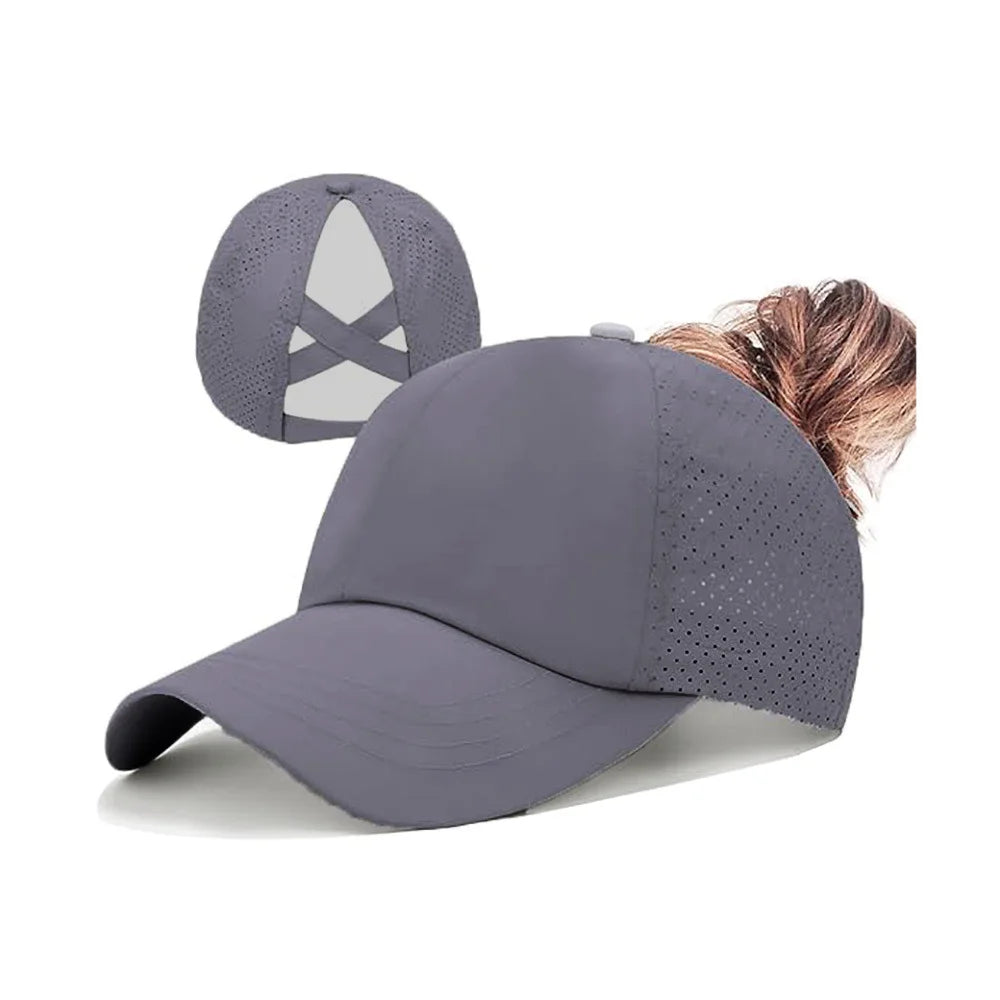 Women's mesh breathable baseball cap with back strap, crossed ponytail hat, quick drying hat, running fitness adult Oasis Select 2 Adjustable >8Y