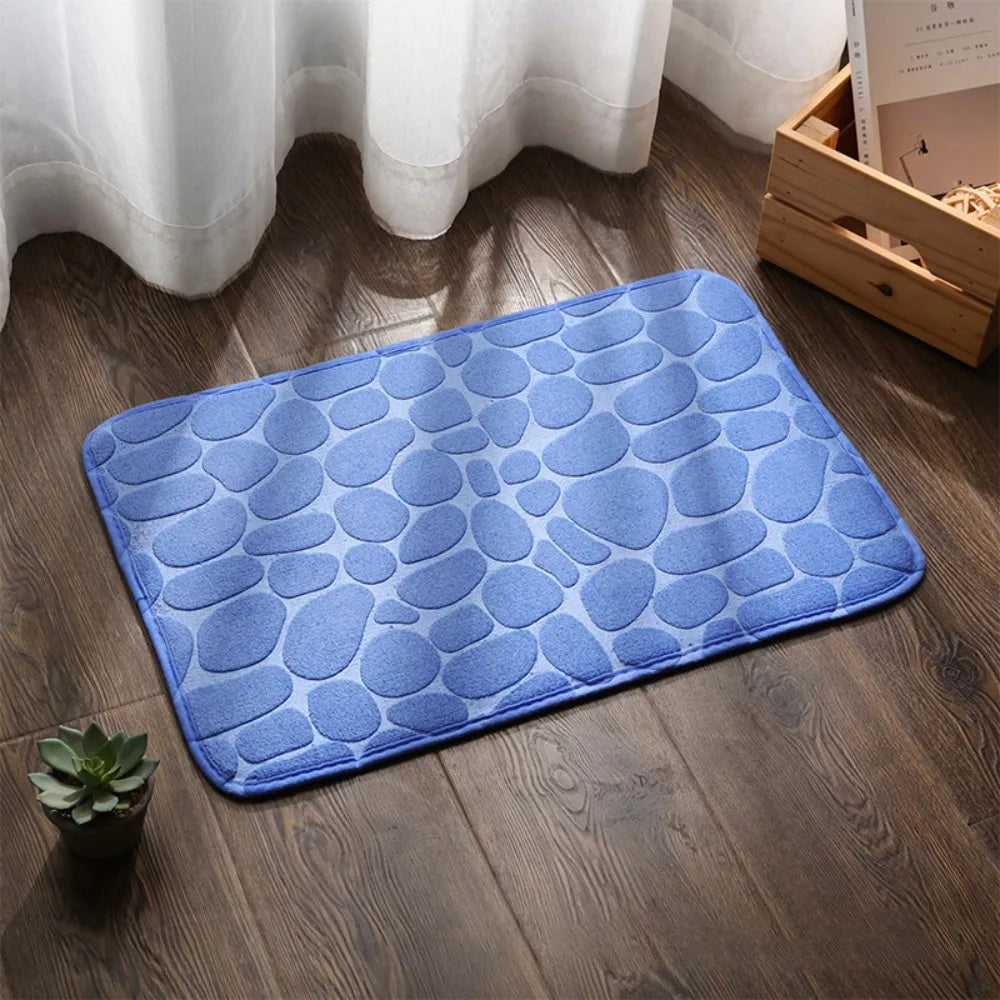 Practical Cobblestone Bath Mat Non-slip Absorbent Shower Doormat Thickened Soft Bathtub Floor Rug Oasis Select Blue