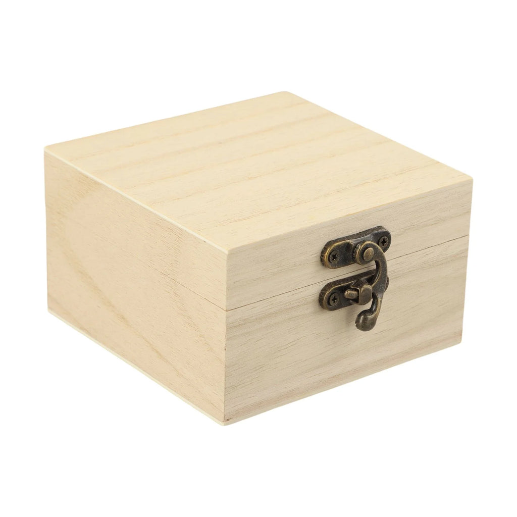 Square Wooden Storage Box Retro Flip-top Wooden Box Giving Box 10x10x6CM Jewellery Craft Storage Box Home Decoration Oasis Select Raw Wood