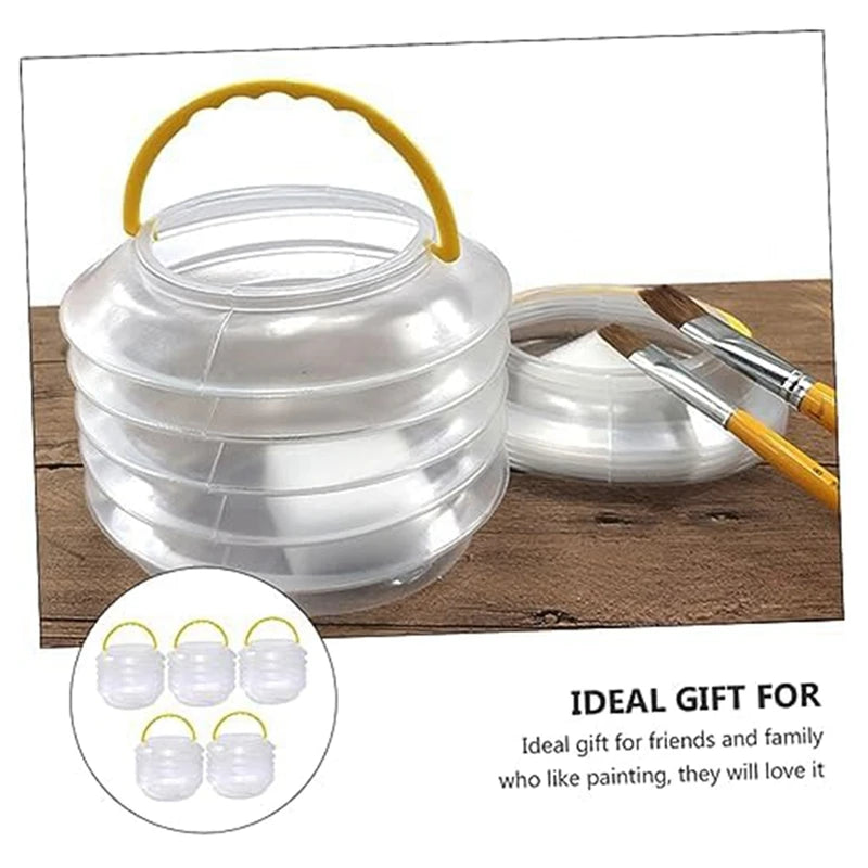 5 Pack Folding Pencil Holder Bath Tub Cleaner Beach Water Pail Set Kit Collapsible Bucket Paint Brush Wash Bucket Set Kit Oasis Select