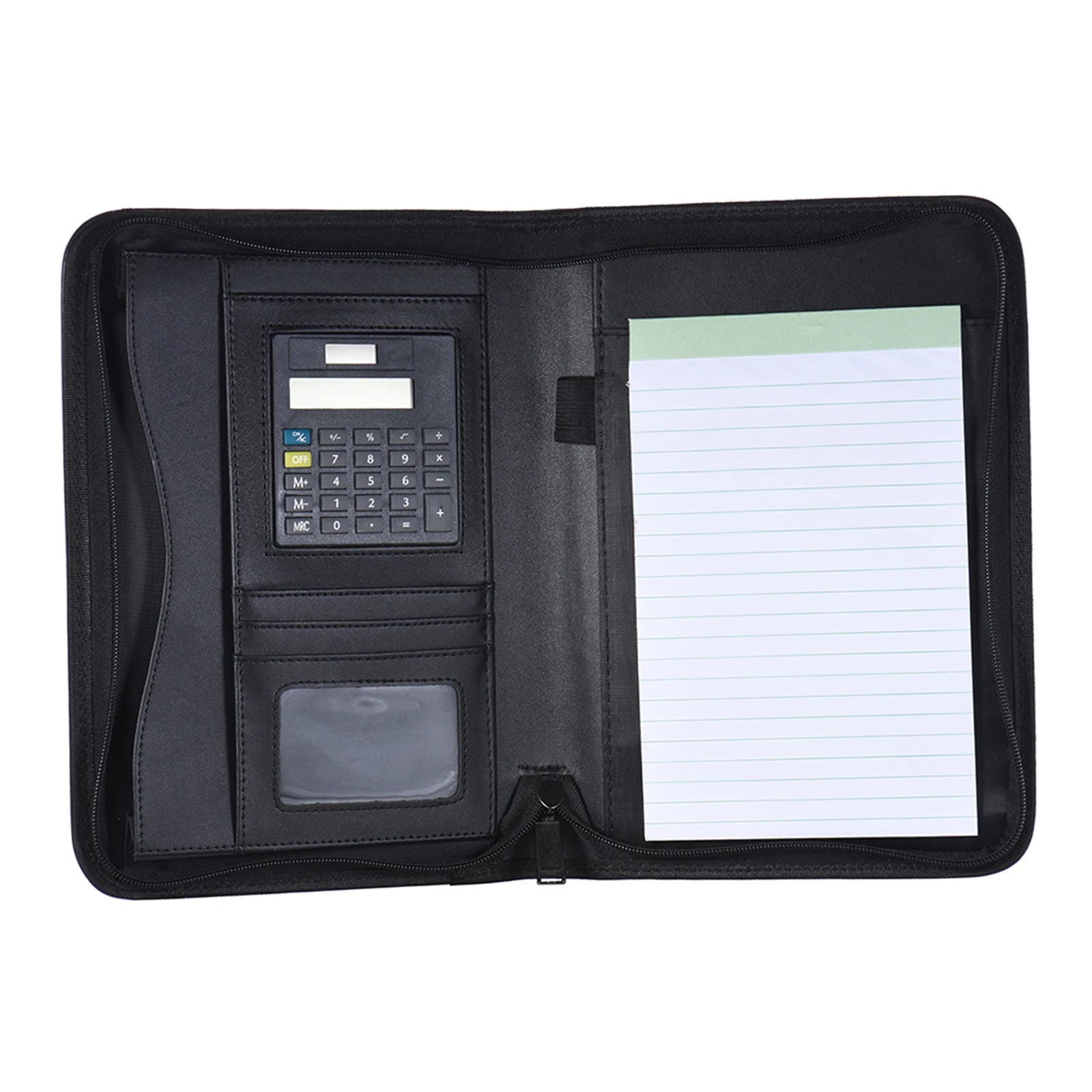 Portable Professional Business Portfolio Folder Document Case Organizer A5 PU Leather Zippered Closure with Calculator Holder Oasis Select