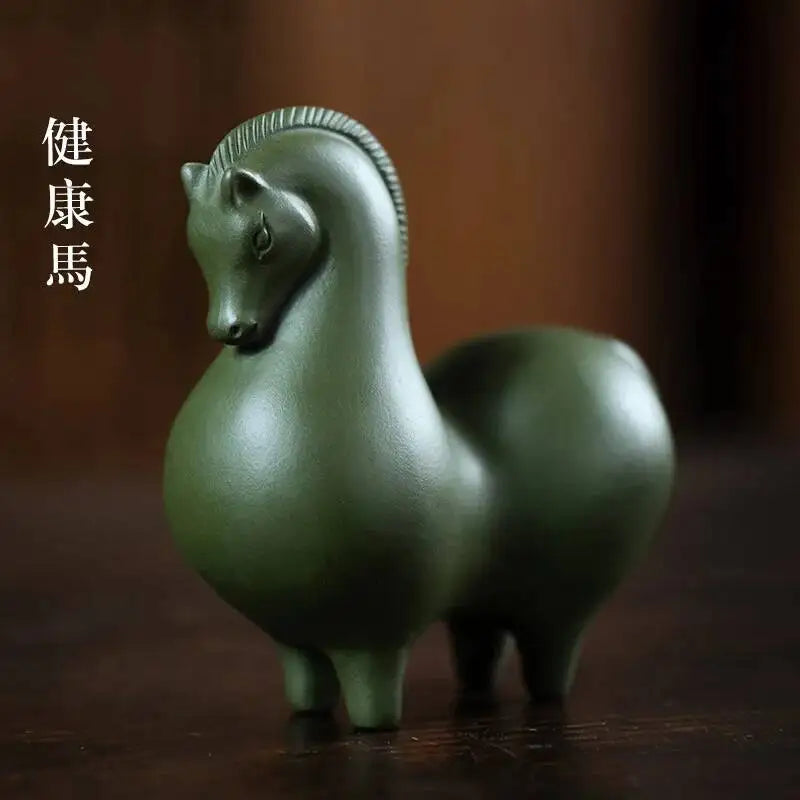 Purple Clay Tea Pet Horse Ornament Creative Tea Ceremony Green Clay Zodiac Tang Horse Tea Set Table Accessories Green Horse Oasis Select