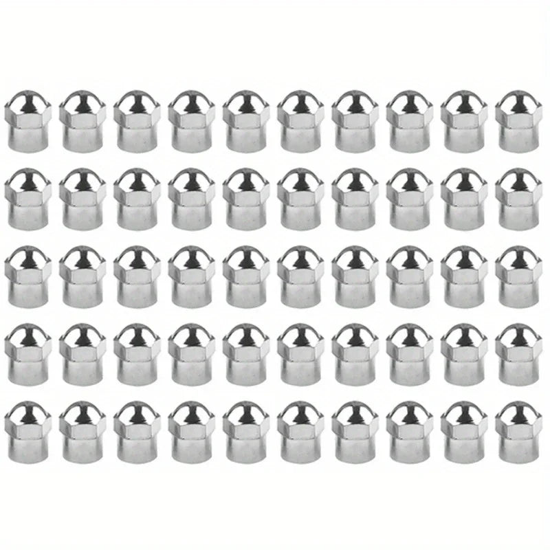 Car Tire Valve Caps 10/50pcs Round Head Chrome Plating Dust Proof Covers Cars Motorcycles Bike Tyre Styling Valve Cap Decoration Oasis Select 50pcs pack