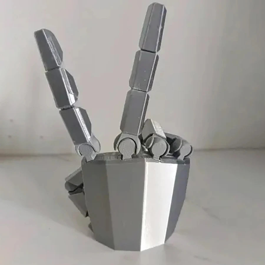3D Printed Articulated Robot Hand Figurine Flexible Joint Mechanical Hand Desk Decor Stress Relief Fidget Multi-Poseable Design Oasis Select Light Silver