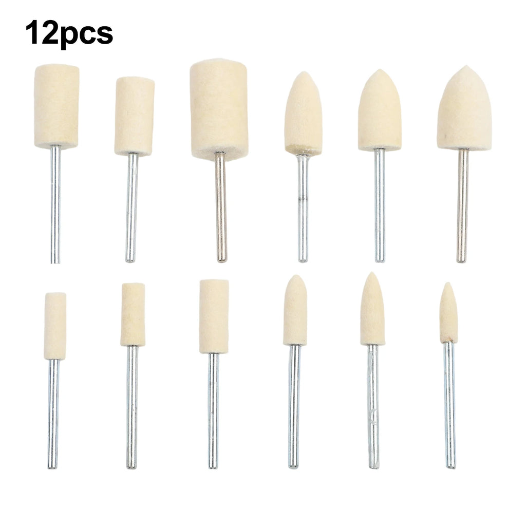 12pcs Wool Polishing Wheels Grinding Head Set 2.35mm Shank Felt Buffing Pads For Jewelry/Metal Polishing Rotary Tools Oasis Select 12pcs